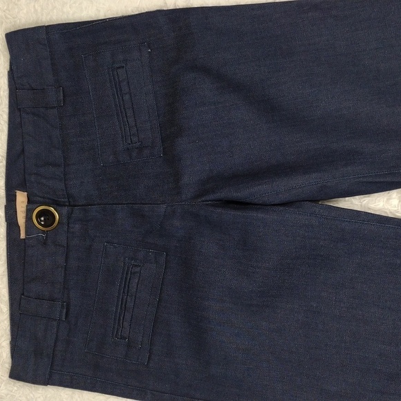 Sandro Blue Dark Wash Mid Rise Zipper Front Wide Flare Leg Dress Denim Pant - Picture 3 of 13